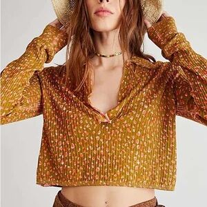 Free People Cherie Printed Copped Sweater